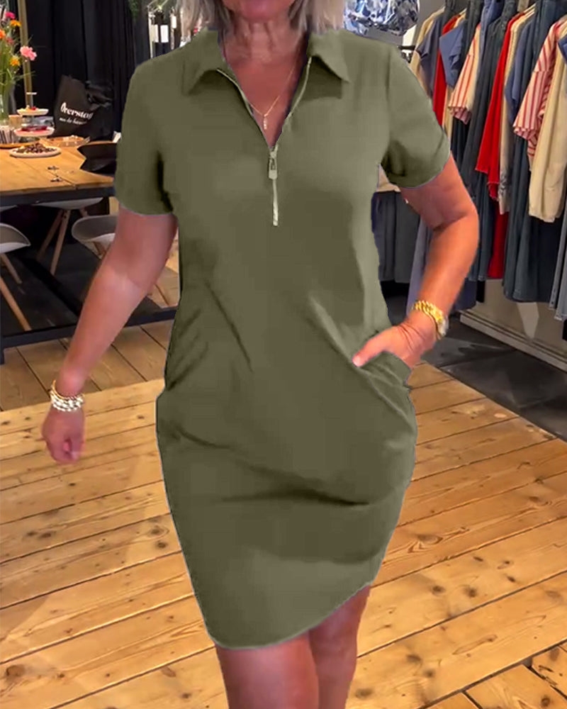 Ariselle | Collared Button-Zip Dress