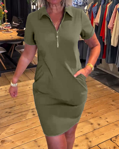 Ariselle | Collared Button-Zip Dress
