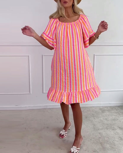 Amelina | Striped Pleated Shift Dress