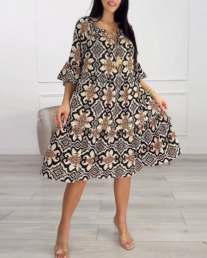 Elowen | Vintage Print Midi Dress