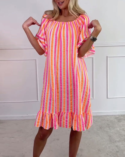 Amelina | Striped Pleated Shift Dress