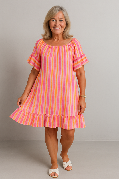 Amelina | Striped Pleated Shift Dress