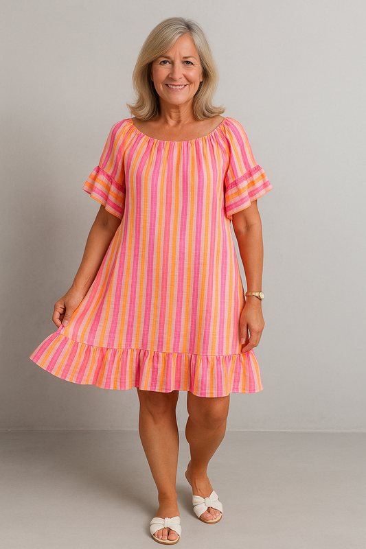 Amelina | Striped Pleated Shift Dress