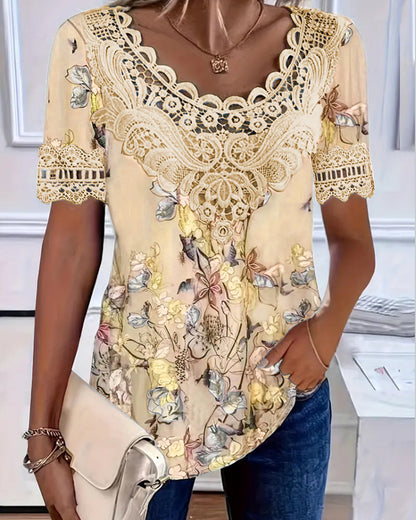 Selena | Floral Print Short Sleeve T-Shirt