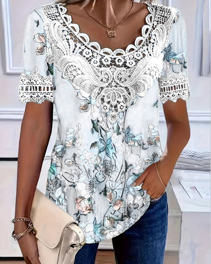 Selena | Floral Print Short Sleeve T-Shirt